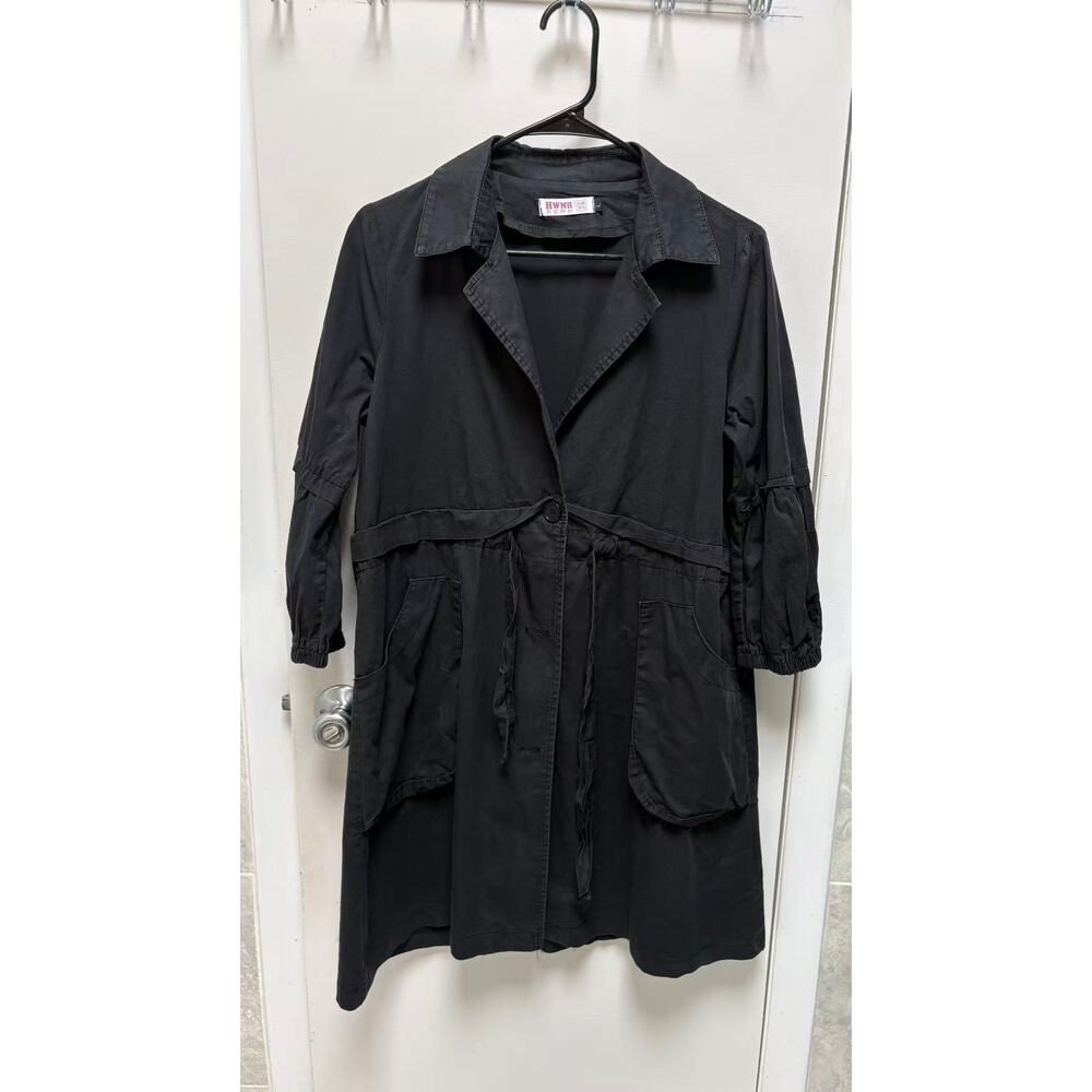HWNR Longline Utility Jacket Casual Lightweight 3/4 Sleeve Black Coat Small